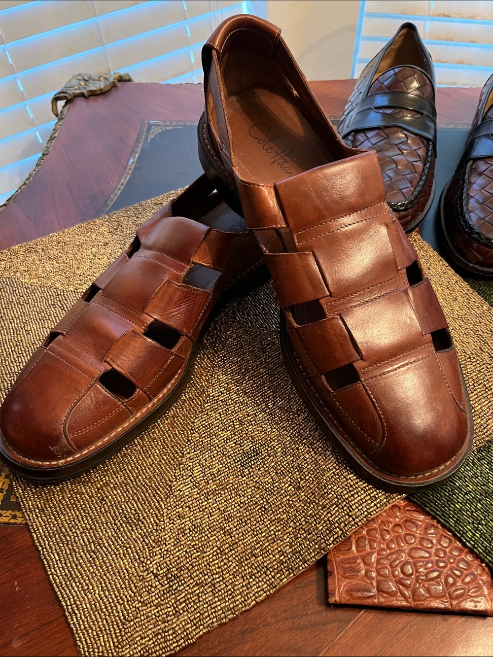 Cole Haan Brown Leather Fisherman-Style Slip-On Loafers